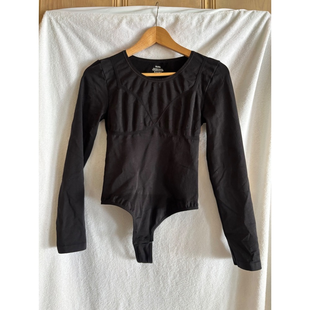 Black Long Sleeve Seamless Thong Bodysuit XL/XXL Crew Neck Stretch